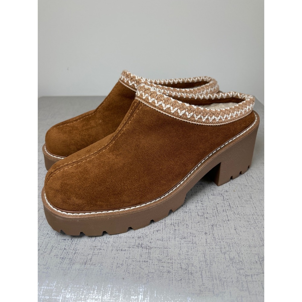 Steve Madden Brixtin Platform Mules Cognac Brown Shearling Clogs Size 9